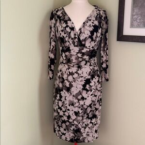 Ralph Lauren Black and Gray Floral Long-Sleeve Sheath Dress